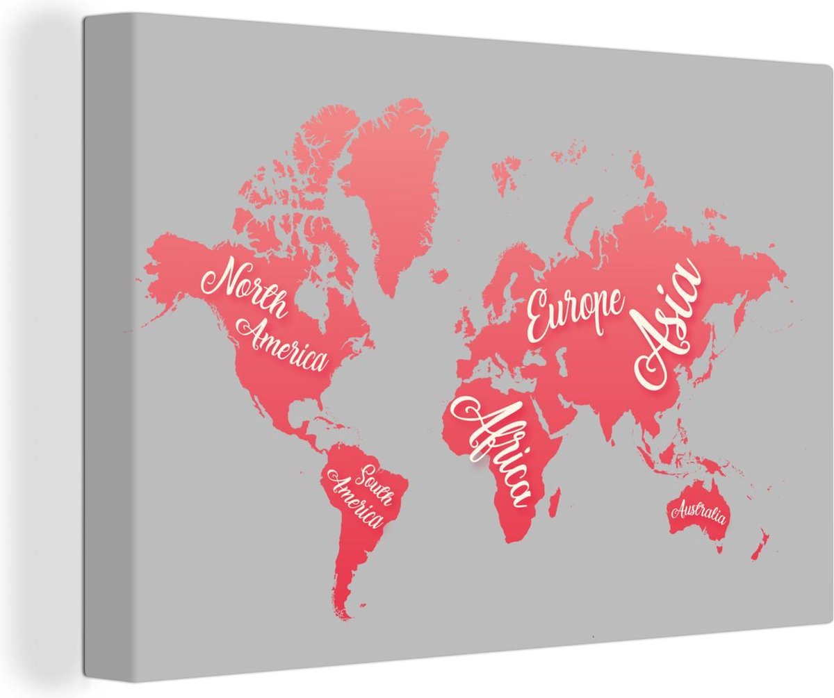 Canvas Schilderijen - Wereldkaart - Roze - Grijs - 30x20 cm - Wanddecoratie