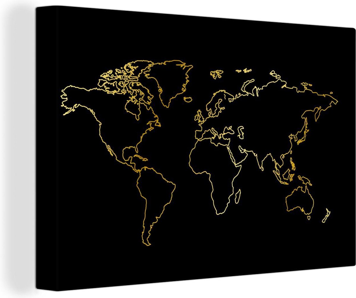 Canvas Gouden wereldkaart op een zwarte achtergrond - 30x20 cm - Wanddecoratie