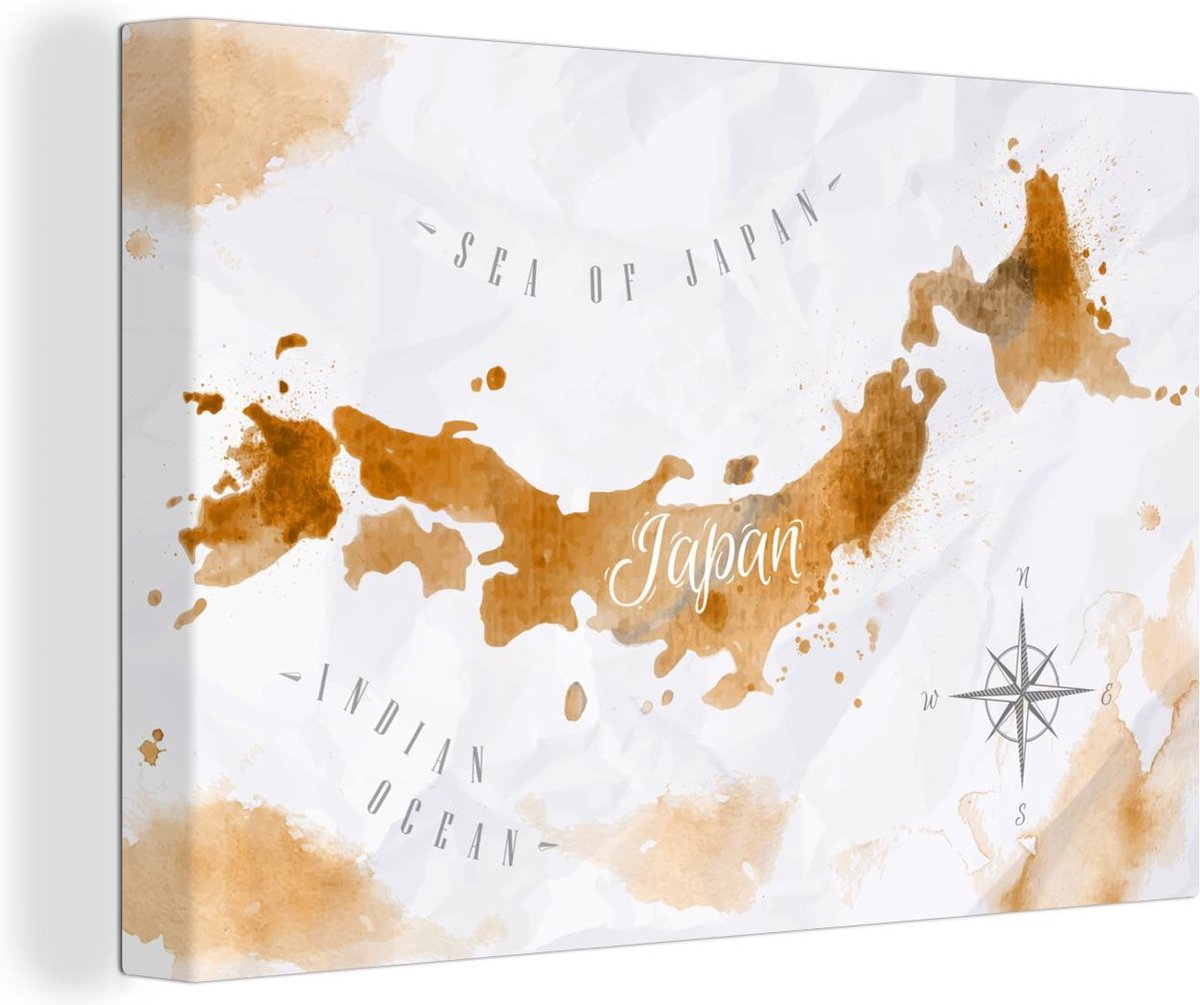 Canvas Schilderijen - Verf - Japan - Wereldkaart - 30x20 cm - Wanddecoratie
