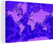Canvas Schilderijen - Wereldkaart - Stoer - Paars - 150x100 cm - Wanddecoratie