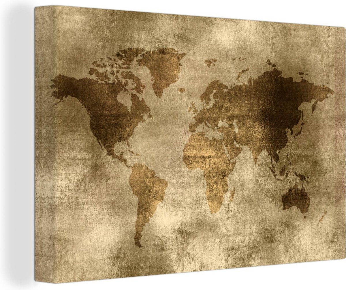 Canvas Schilderijen - Wereldkaart - Antiek - Bruin - 140x90 cm - Wanddecoratie