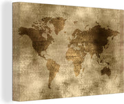 Canvas Schilderijen - Wereldkaart - Antiek - Bruin - 140x90 cm - Wanddecoratie