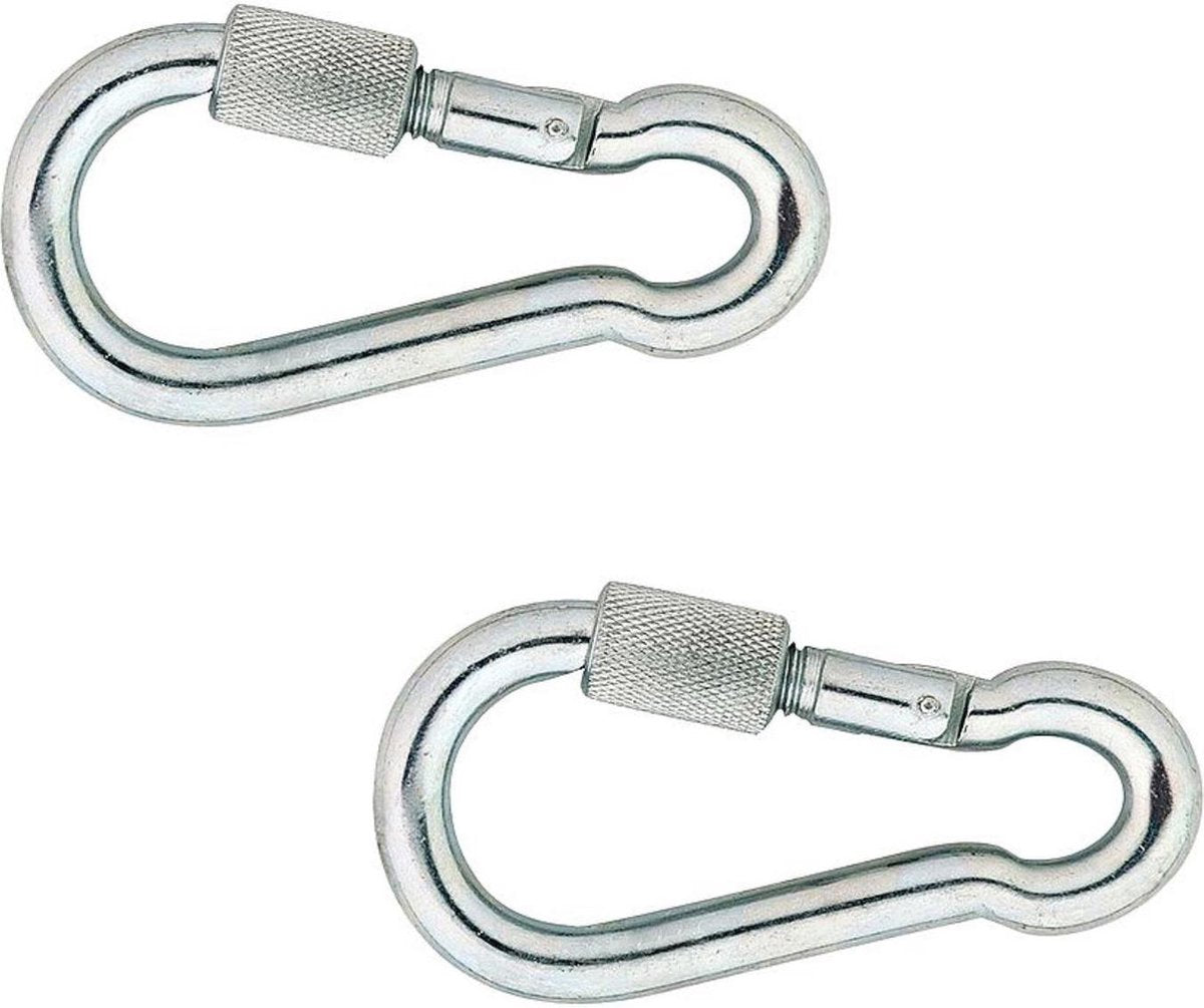 2x stuks karabijnhaak / karabijnhaken met schroefsluiting verzinkt staal 14 cm - snaphooks/ carabiners
