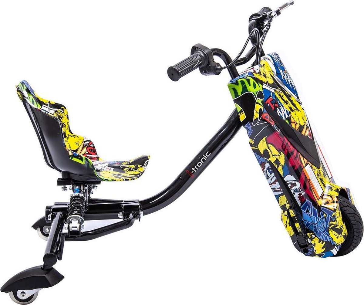 I-tronic - Elektrische Drift Trike Kart 250W 36V Versie 2.0 Graffiti Geel - Achter vering - LED wieltjes