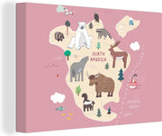 Wereldkaart Muur - Wereldkaart - Kinderen - Dieren - 150x100 cm - Canvas