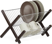 relaxdays afdruiprek edelstaal - 2 etages - klapbaar - droogrek borden - afwasrek - bruin