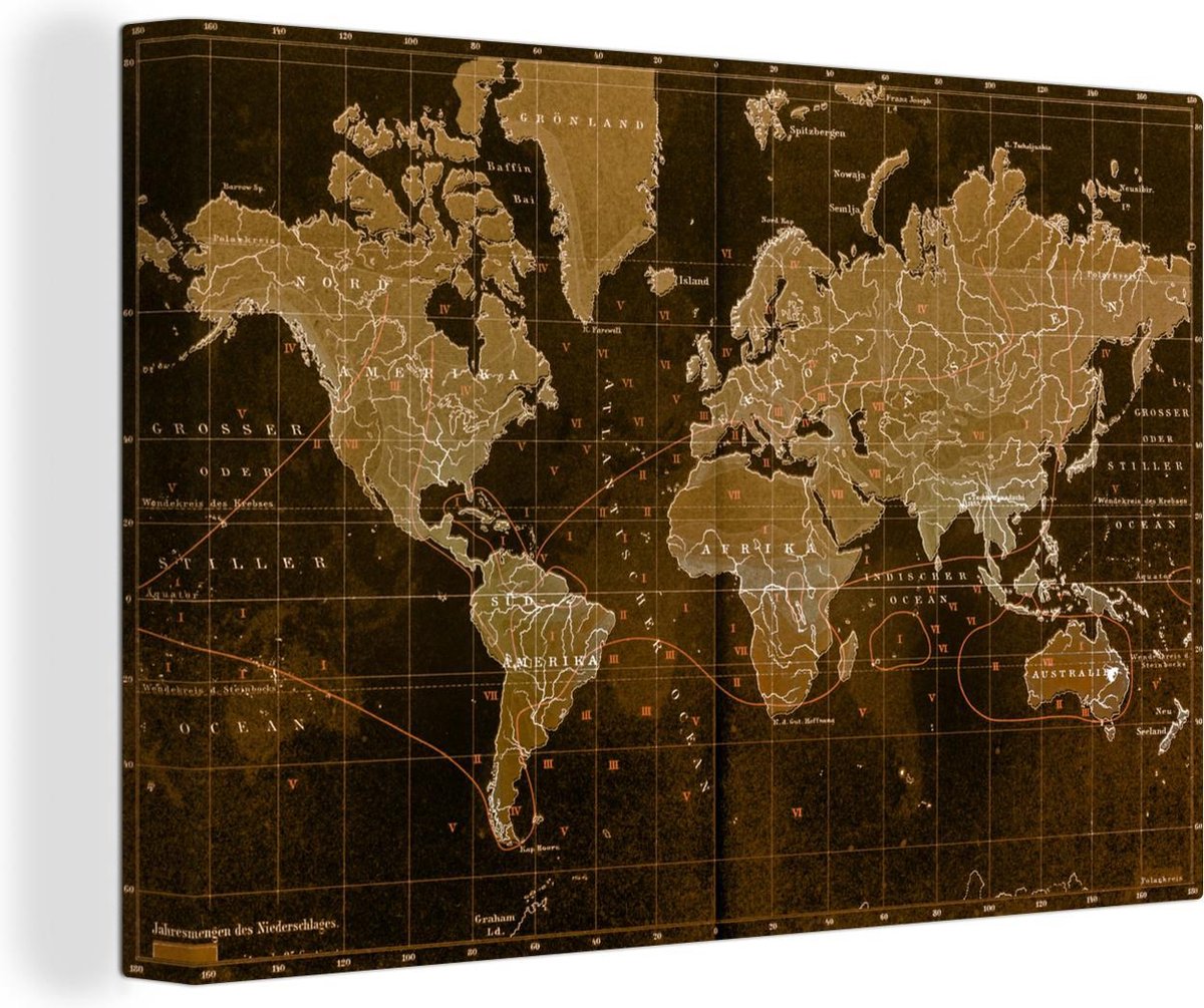 Canvas Klassieke wereldkaart in het bruin - 120x80 cm - Wanddecoratie
