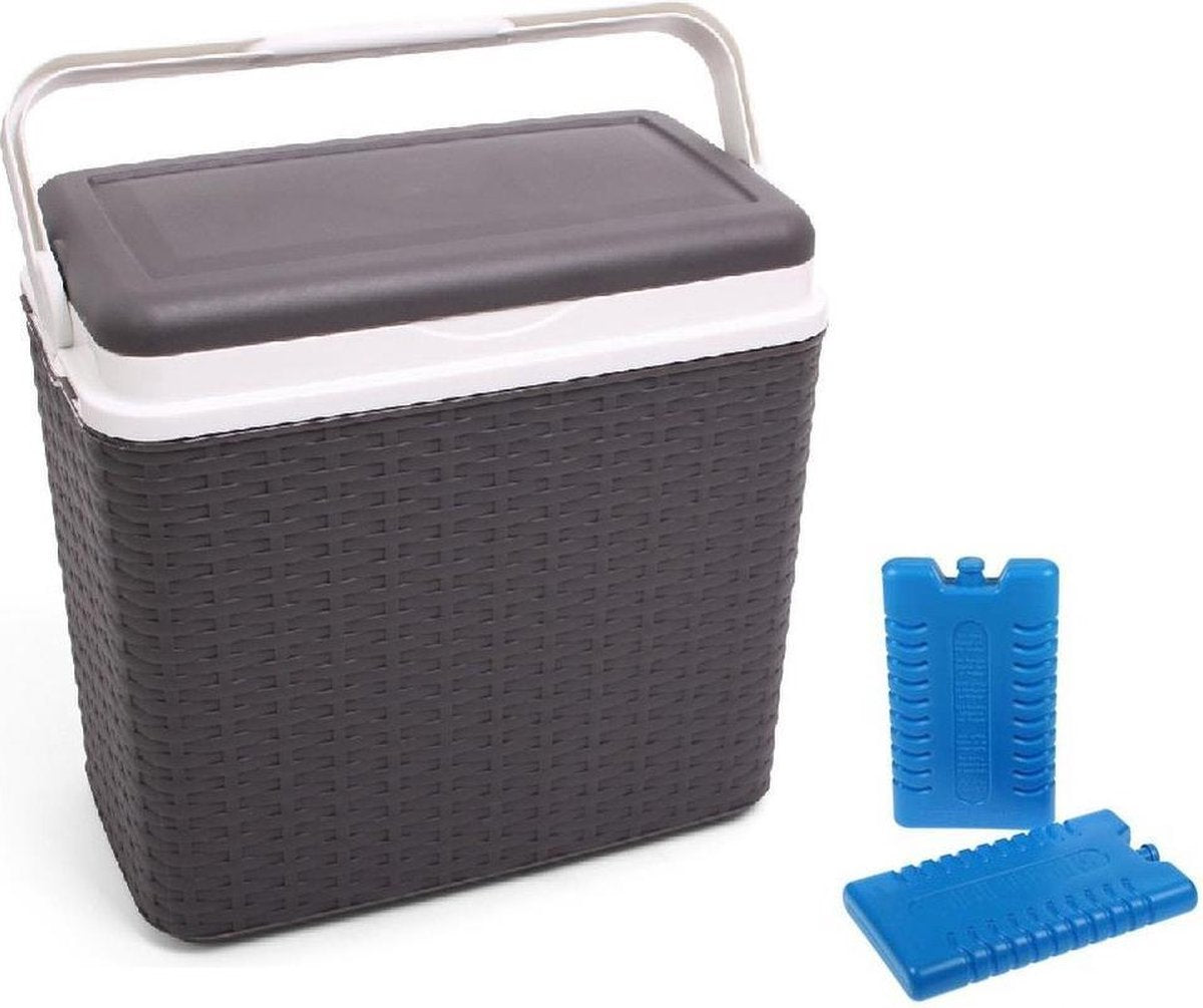 Koelbox antraciet grijs rotan 10 liter 30 x 19 x 28 cm incl. 2 koelelementen