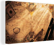 Canvas Ouderwetse wereldkaart met navigatiemateriaal - 120x80 cm - Wanddecoratie