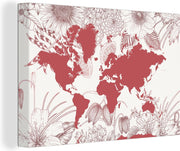Canvas Schilderijen - Wereldkaart - Roze - Wit - 150x100 cm - Wanddecoratie