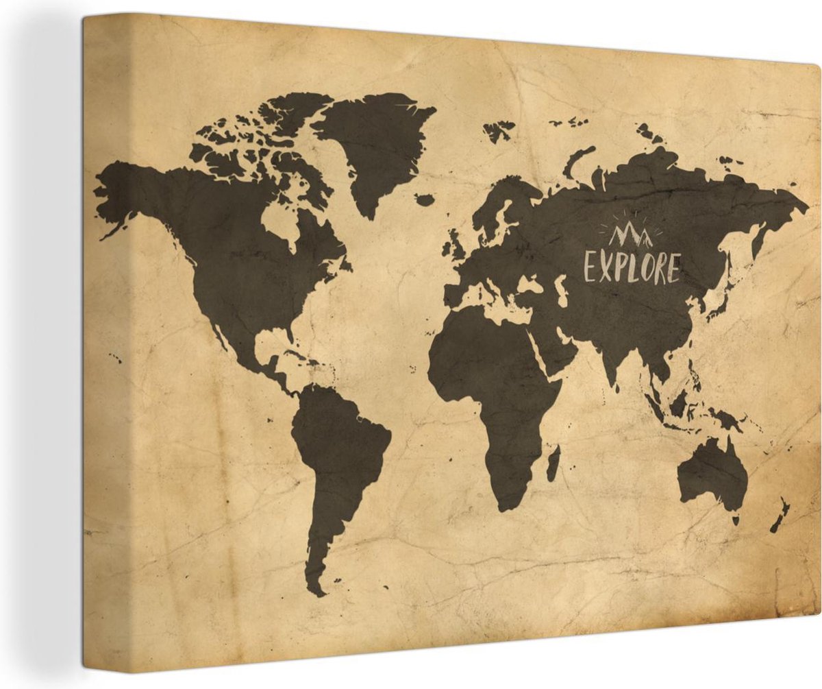 Canvas Schilderijen - Wereldkaart - Explore - Vintage - 150x100 cm - Wanddecoratie