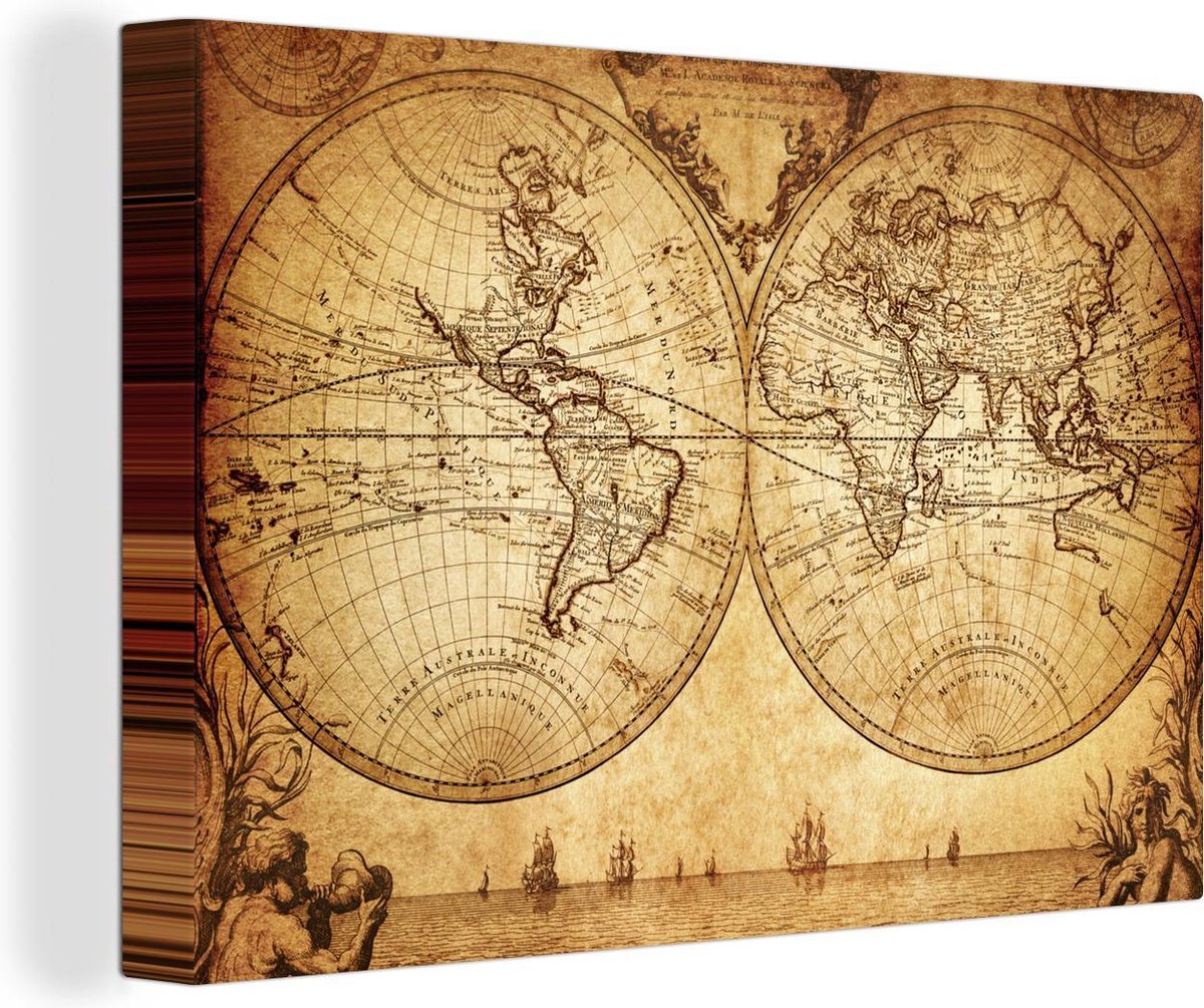 Canvas Wereldkaart - Antiek - Vintage - 140x90 cm - Wanddecoratie
