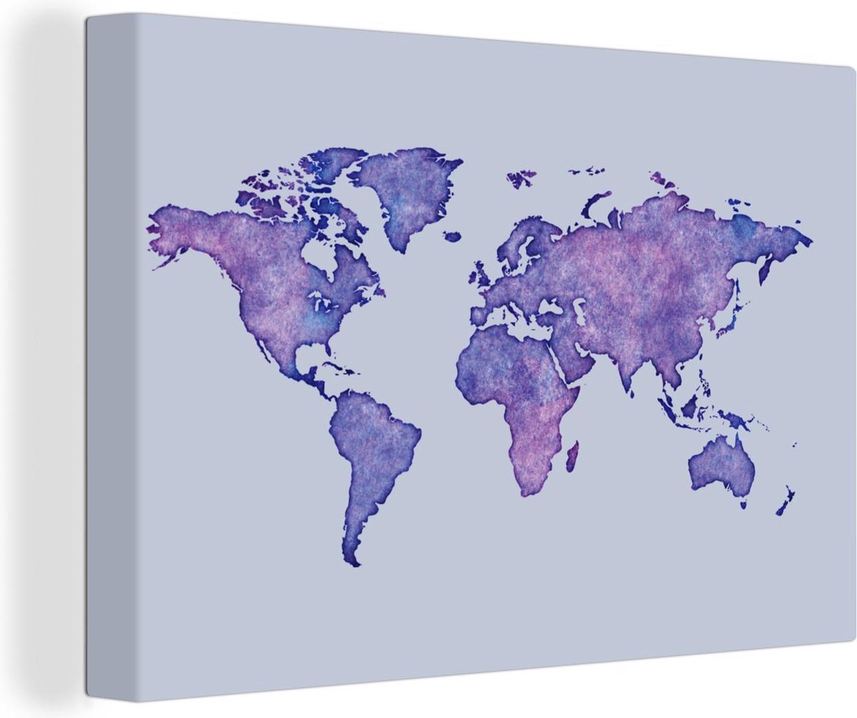 Canvas Schilderijen - Wereldkaart - Waterverf - Simpel - 180x120 cm - Wanddecoratie XXL