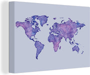 Canvas Schilderijen - Wereldkaart - Waterverf - Simpel - 180x120 cm - Wanddecoratie XXL