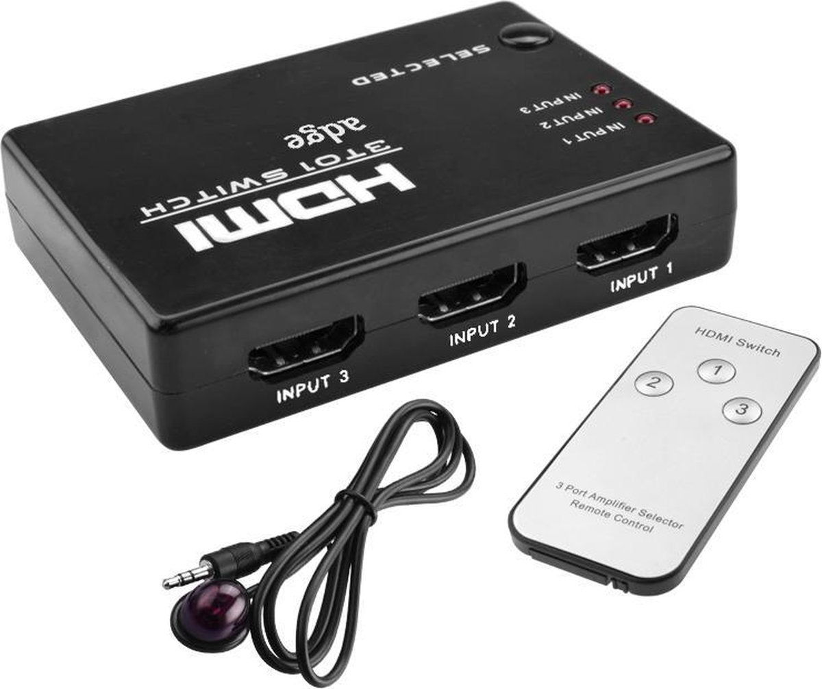 Adge - HDMI 3 in 1 Splitter + Afstandsbediening + Kabel - Full HD/4K Ultra