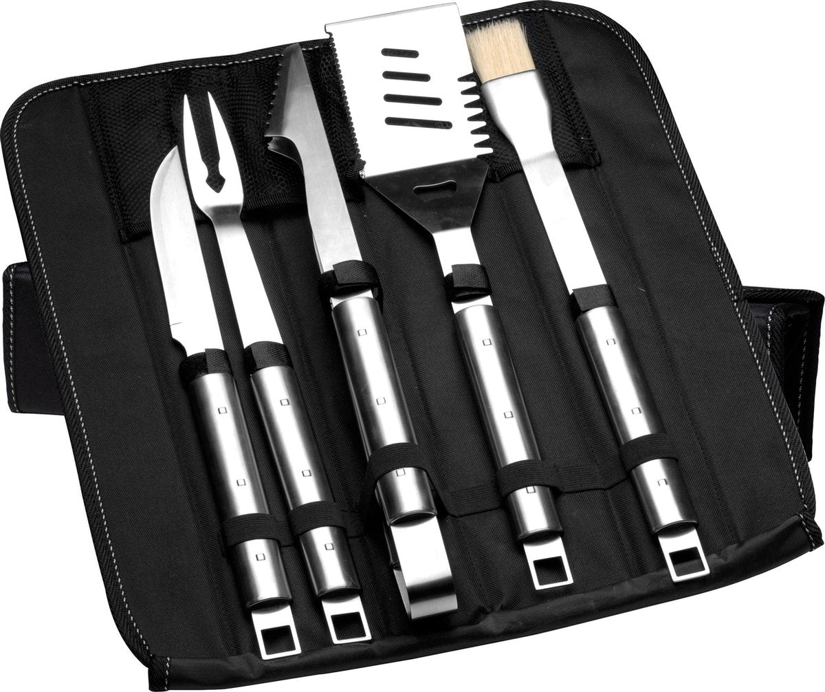Zesdelige barbecueset met vouwtas