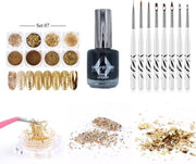 GUAPÀ - Nail Art Glitter Poeder Nagellak & Penselen Set - Goud Nagel Versiering + Zwarte Nagellak
