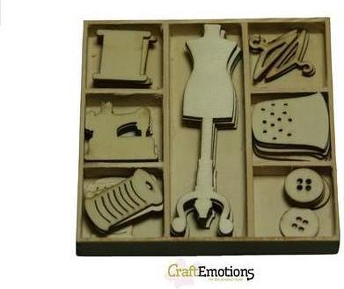 CraftEmotions Houten ornamenten - Couture nummer 1 Paspop -35 stuks