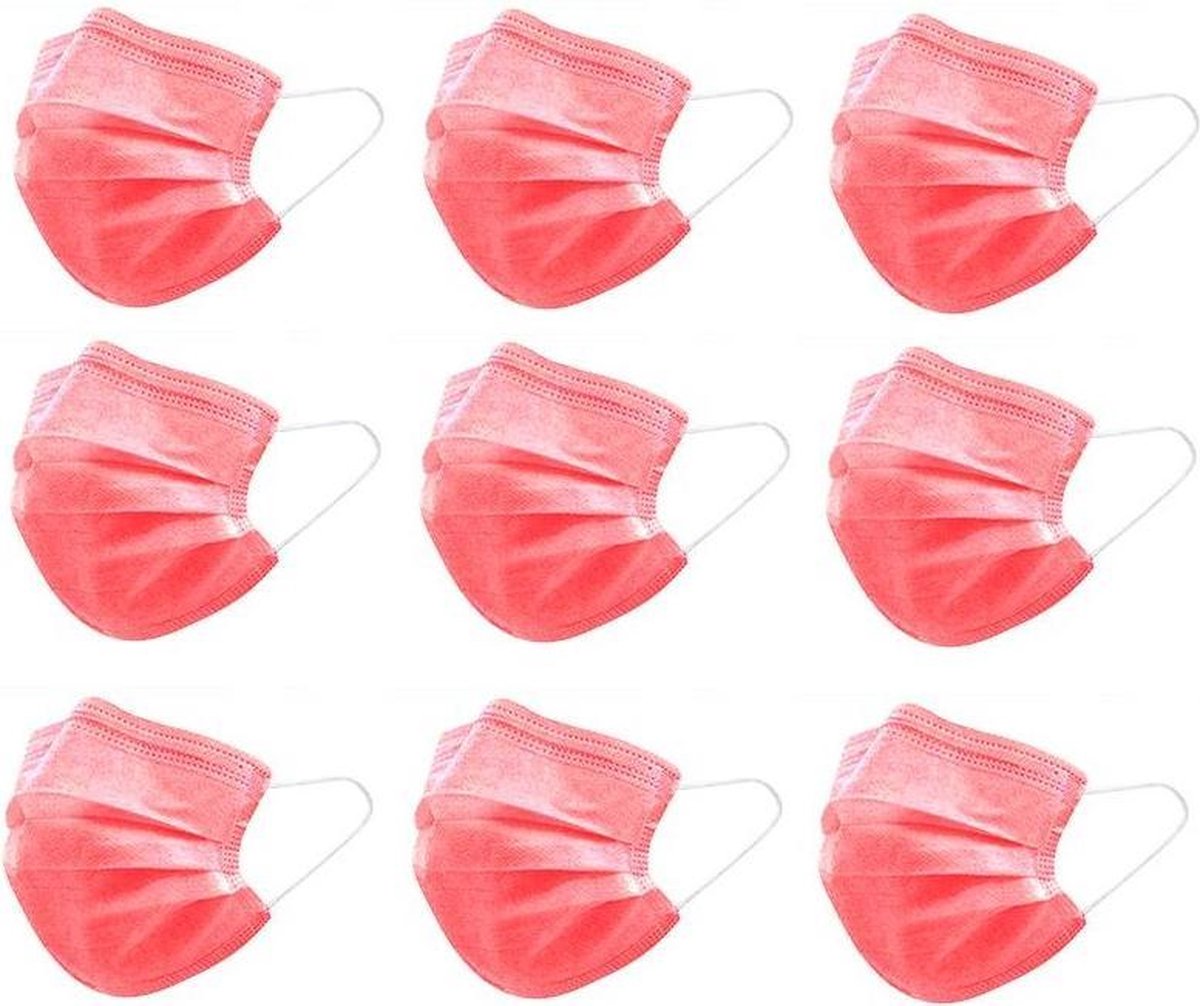 Rode Kinder Wegwerp Mondmaskers | 50 Gekleurde Mondkapjes voor Kids Rood | 14.5 x 9 cm | 3 Laags | Hoogste Kwaliteitsgarantie