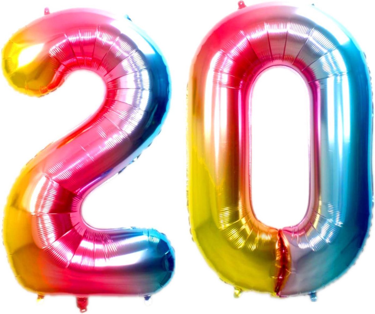 Ballon Cijfer 20 Jaar Regenboog Verjaardag Versiering Cijfer Helium Ballonnen Gekleurde Feest Versiering 86 Cm Met Rietje