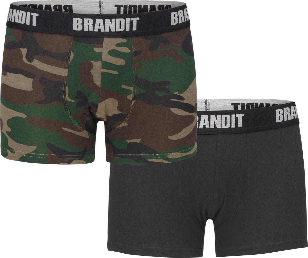 Heren Boxershort Logo Brandit 2-Pack Comfy cotton woodland/zwart