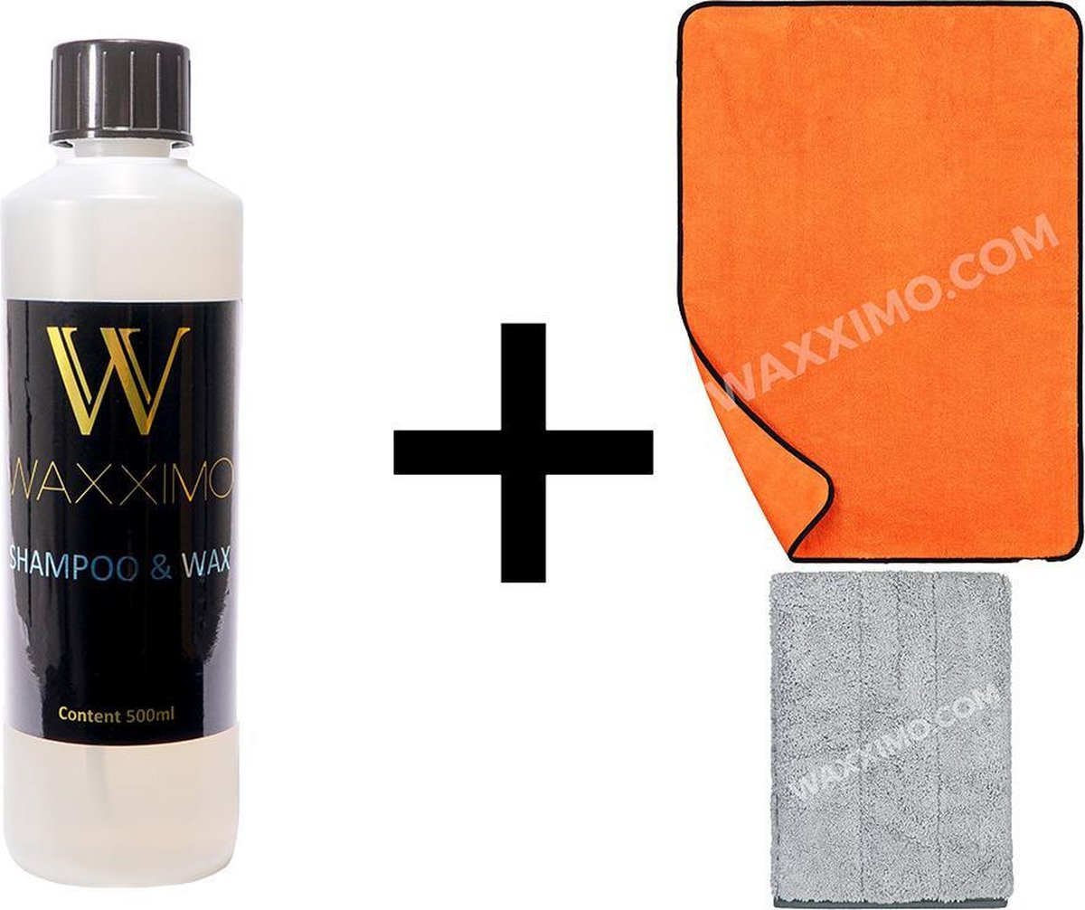 Waxximo COMBIDEAL Auto Shampoo & Wax + Washandschoen + Droogdoek XL - Autoshampoo met Wax - Auto shampoo - Auto wax - Auto wassen - Lak bescherming - Sealing - beschermlaag