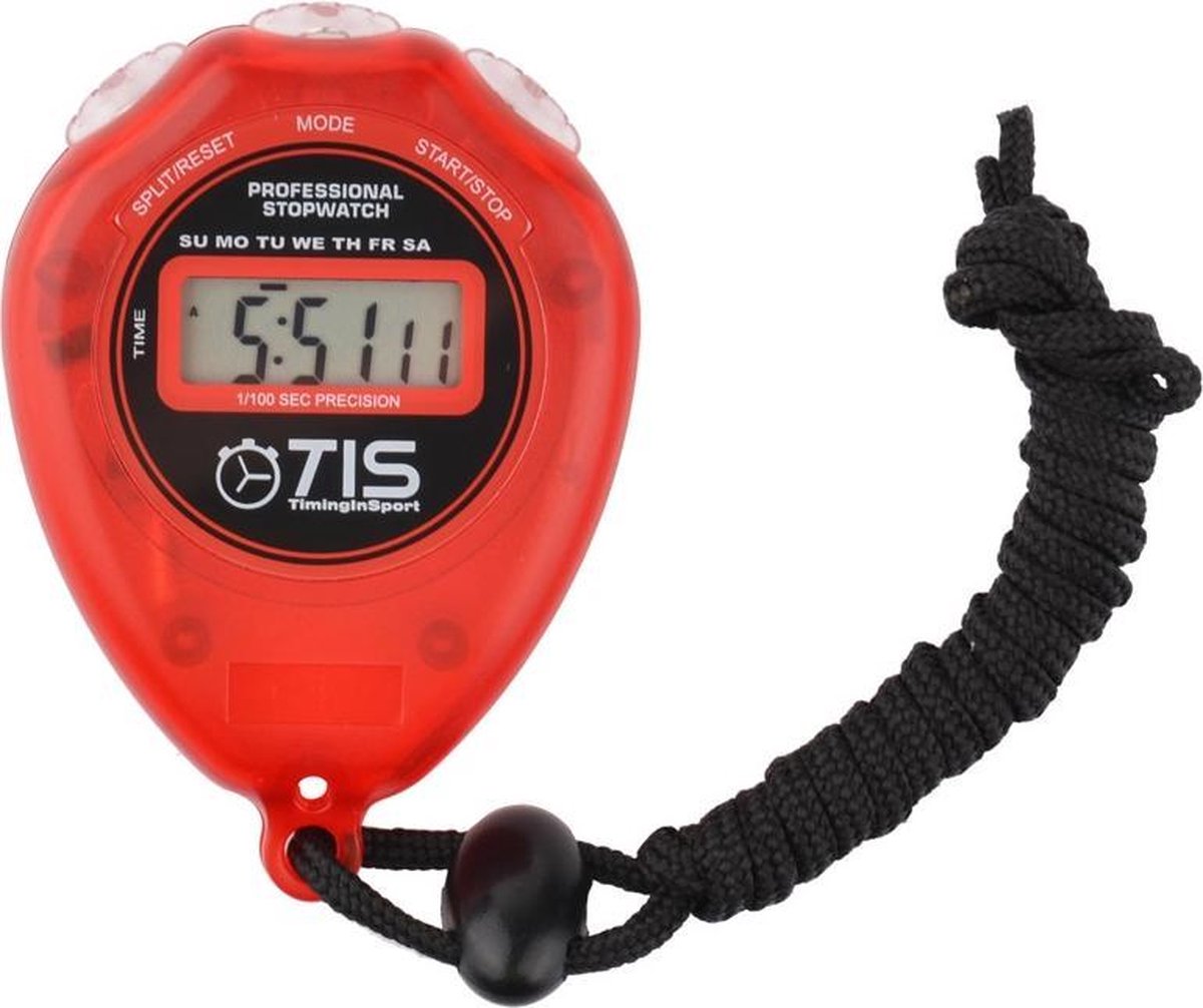 Tis Stopwatch Pro Met Nekkoord 8 X 6 Cm Rood