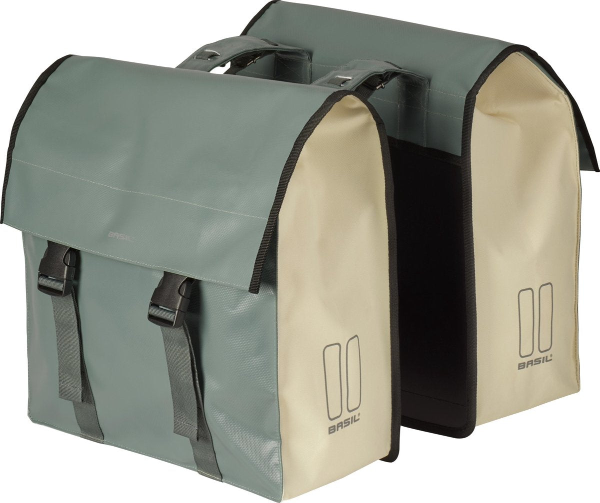 Dubbele fietstas Basil Urban Load 48-53 liter 41 x 18 x 46 cm - groen met wit reflective