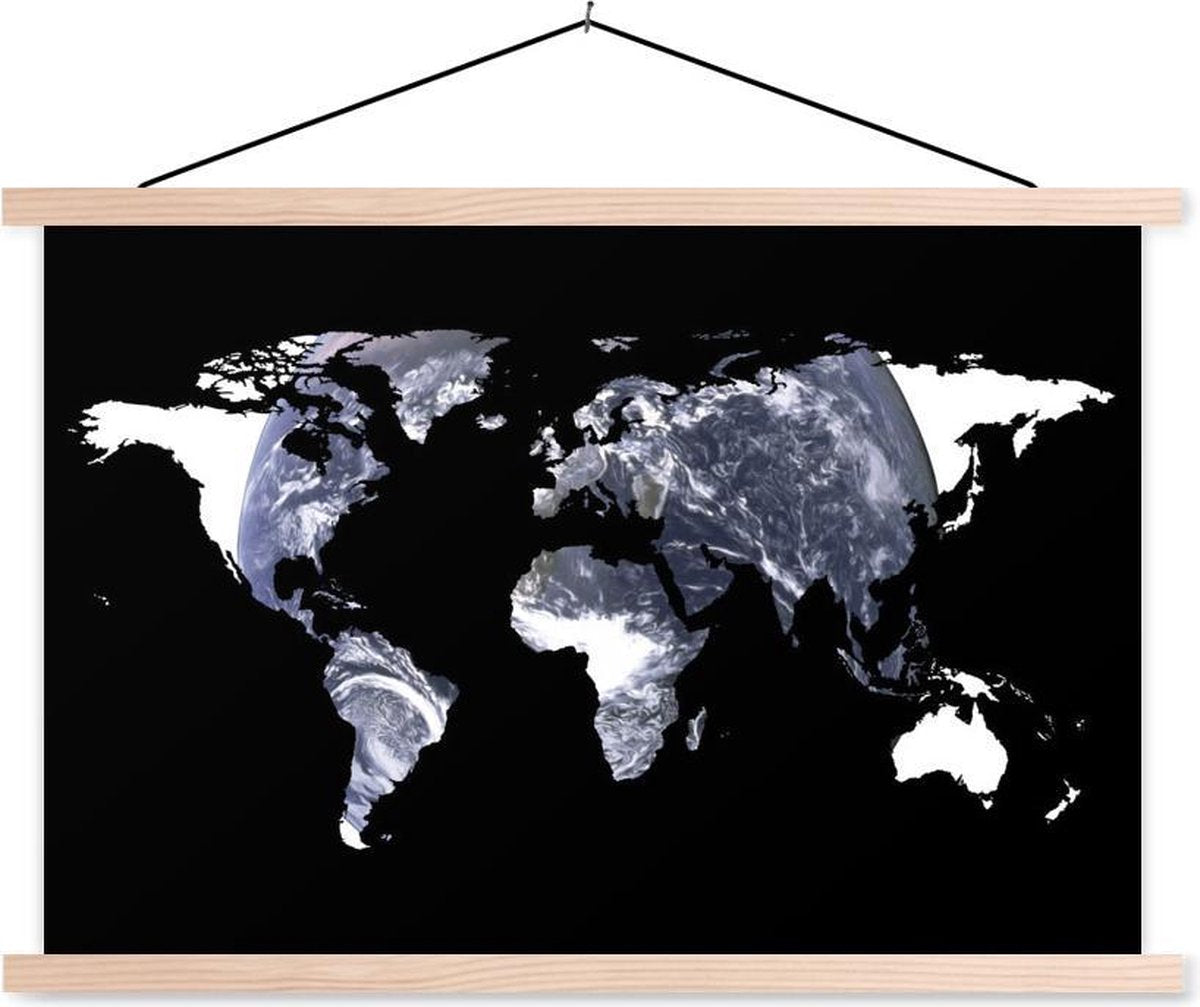 Schoolplaat - Wereldkaart - Zwart - Wit - Wereldbol - 90x60 cm