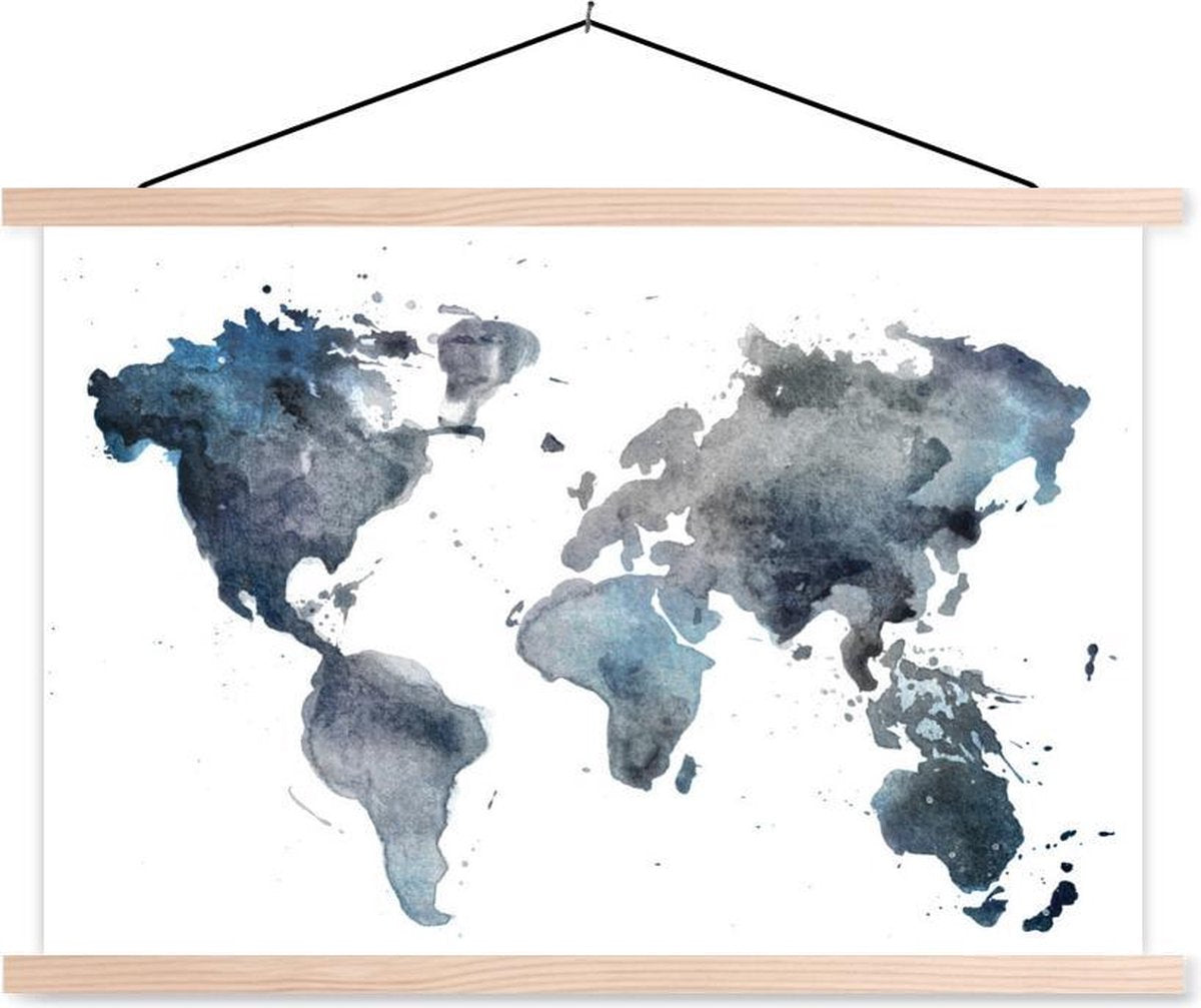 Schoolplaat - Wereldkaart - Aquarel - Abstract - 150x100 cm - Blanke latten
