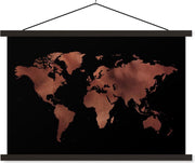Schoolplaat - Wereldkaart - Zwart - Rood - 60x40 cm - Zwarte latten