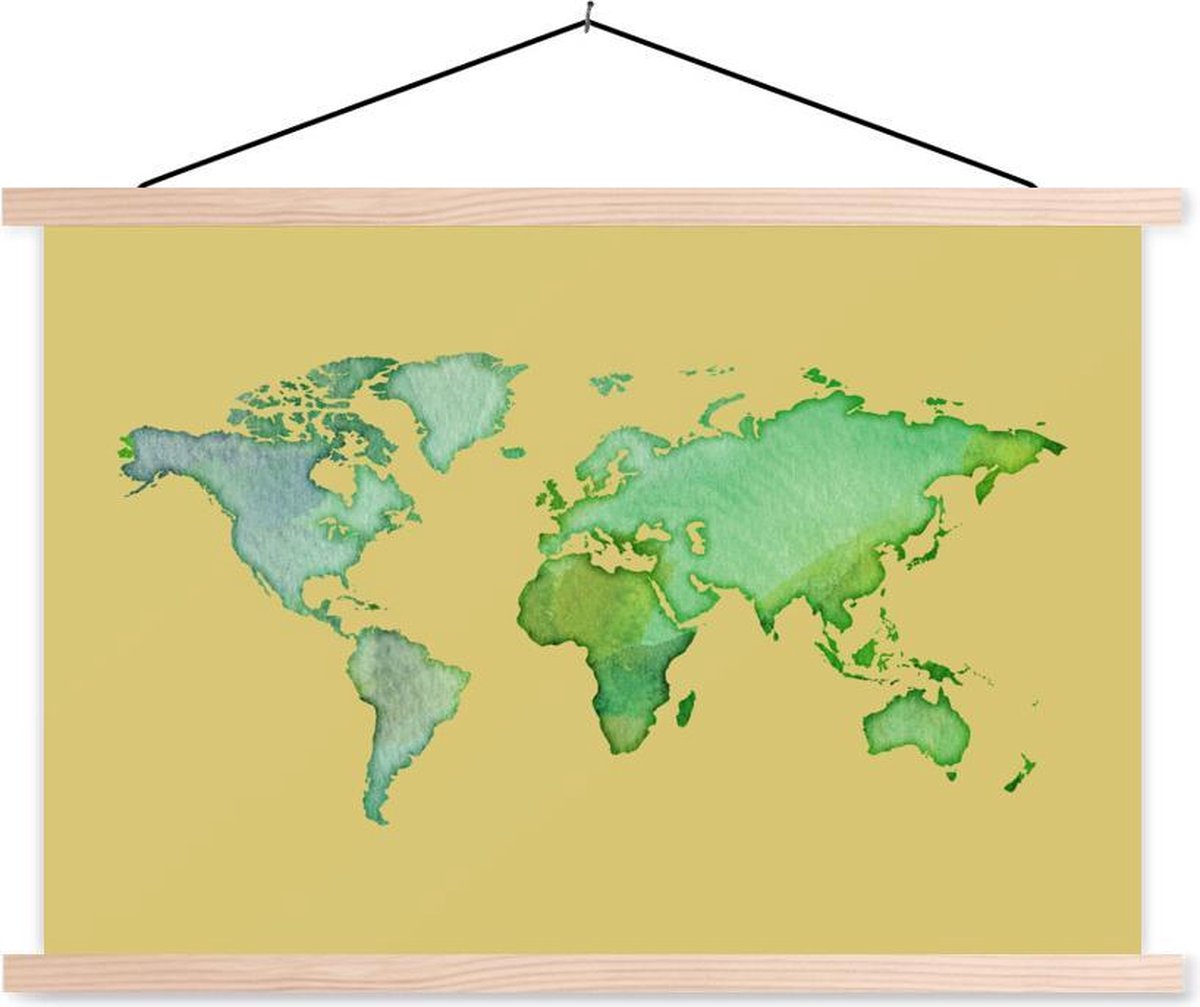 Schoolplaat - Wereldkaart - Aquarel - Groen - 150x100 cm - Blanke latten