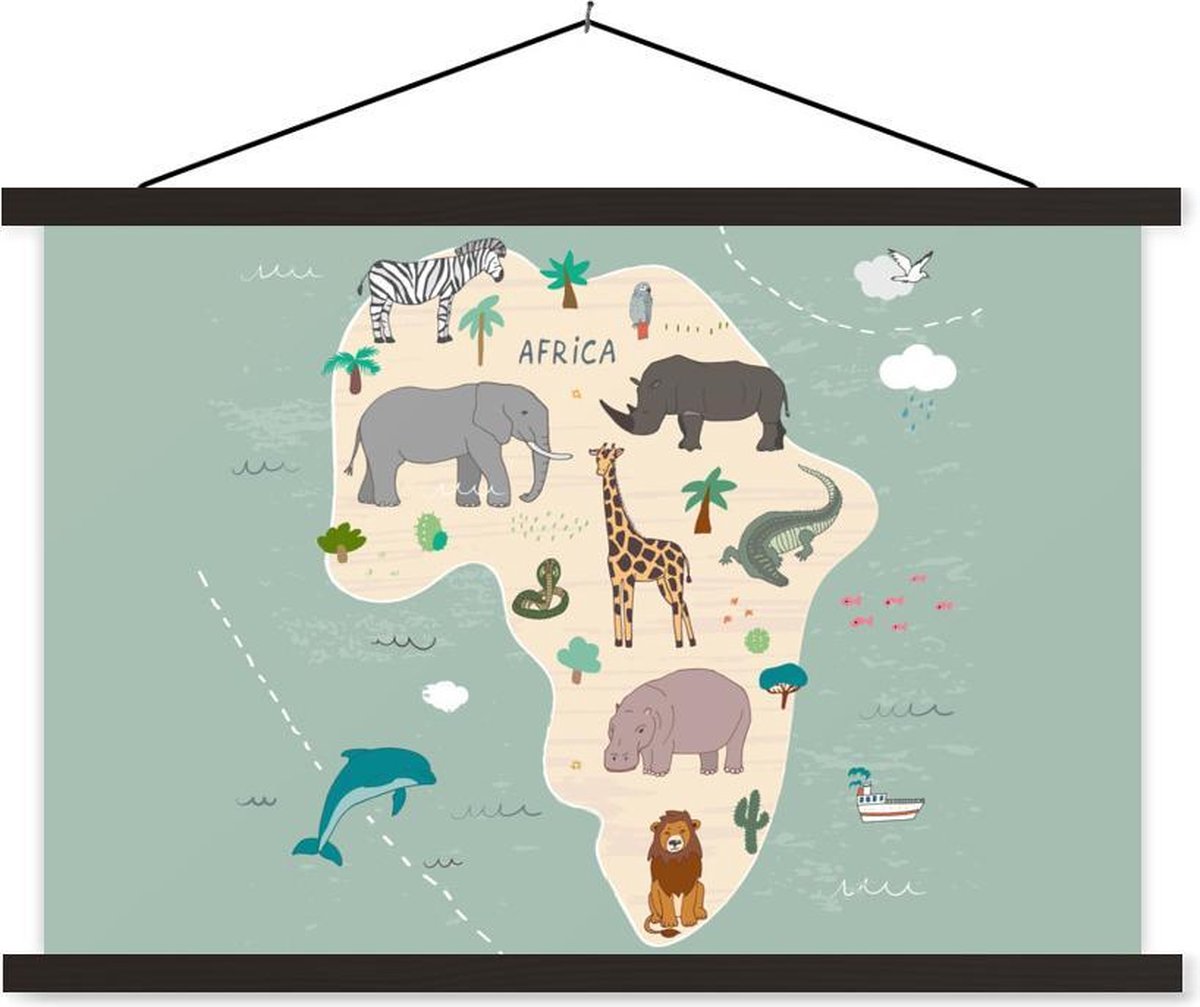 Groene kaart van Afrika met dieren 90x60 cm