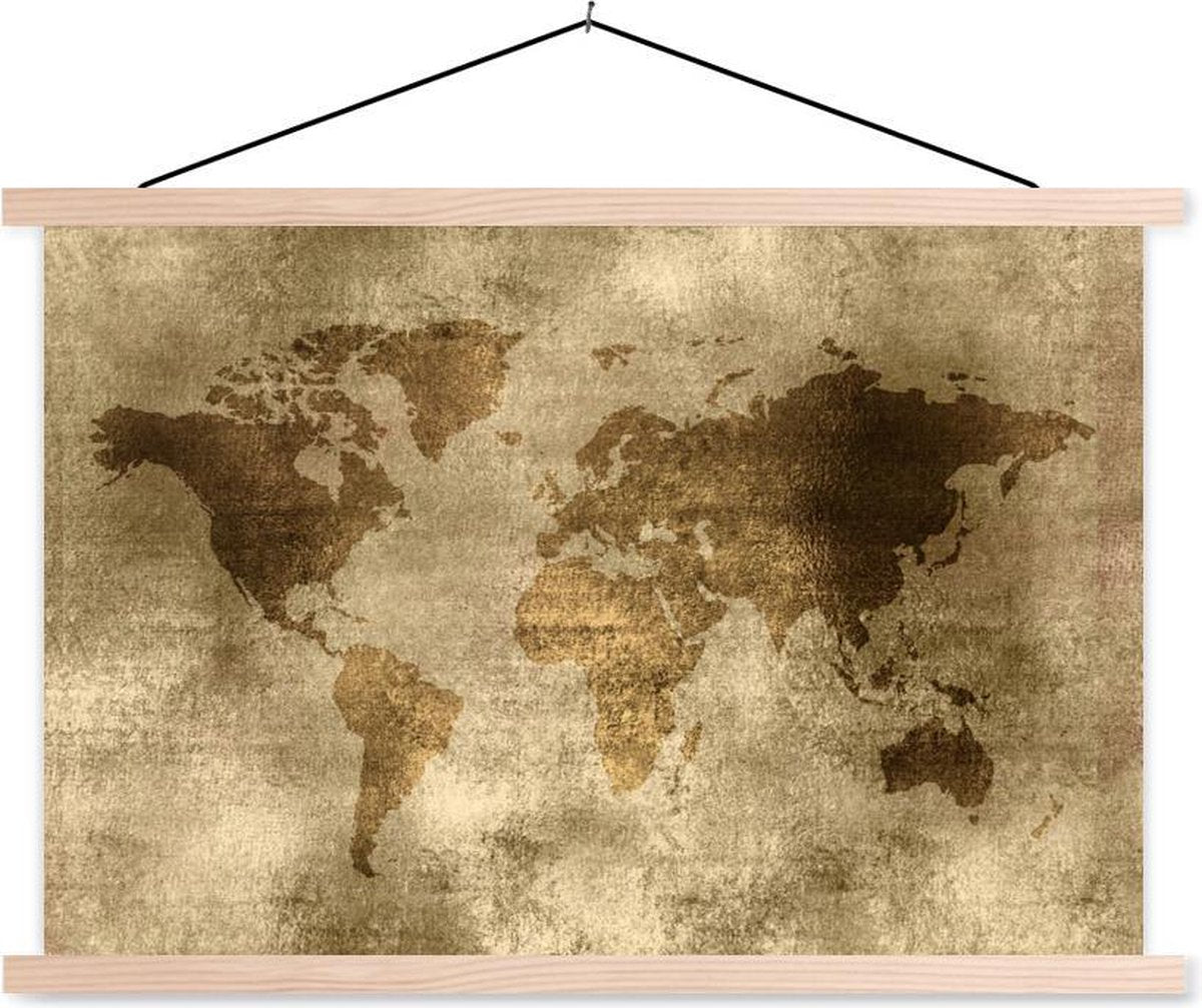 Schoolplaat - Wereldkaart - Antiek - Bruin - 150x100 cm - Blanke latten