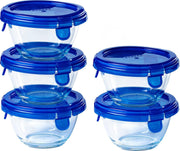 Pyrex - Cook & Go Schaal Rond met Deksel 200 ml Set van 5 Stuks - Transparant/Blauw