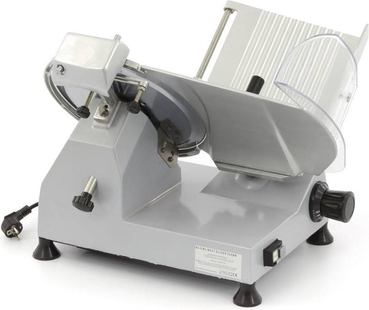 Vleessnijmachine 300 mm - 265 RPM - Aluminium - Variabele Snijdikte 1-12 mm - RVS Mes - Professionele Snijmachine / Elektrische Vleessnijder - Maxima