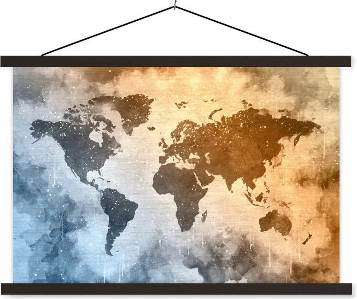 Schoolplaat - Wereldkaart - Abstract - Kleuren - 150x100 cm - Zwarte latten