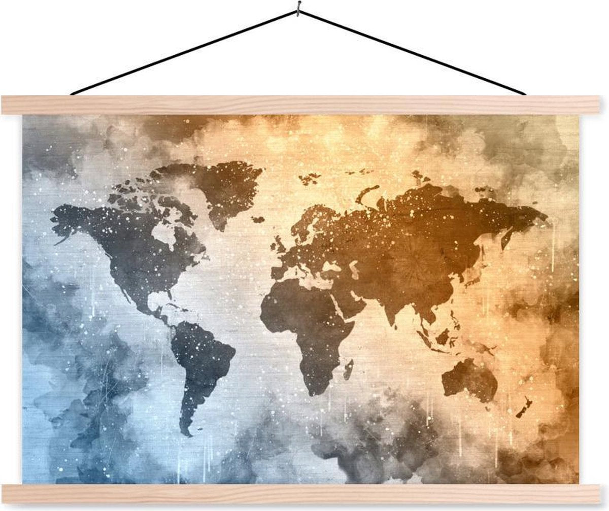 Schoolplaat - Wereldkaart - Abstract - Kleuren - 60x40 cm - Blanke latten