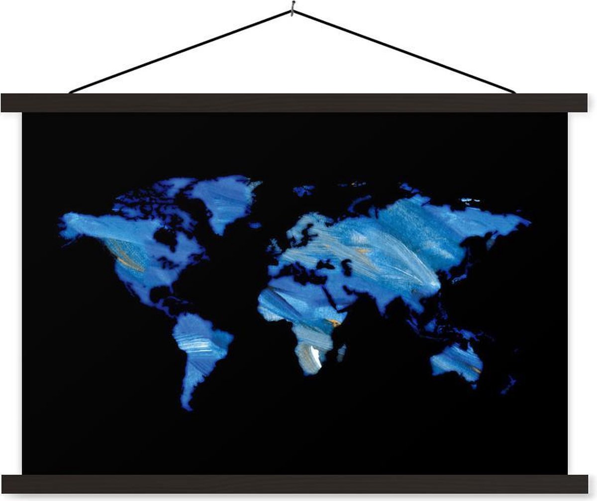 Schoolplaat - Wereldkaart - Zwart- Waterverf - 90x60 cm