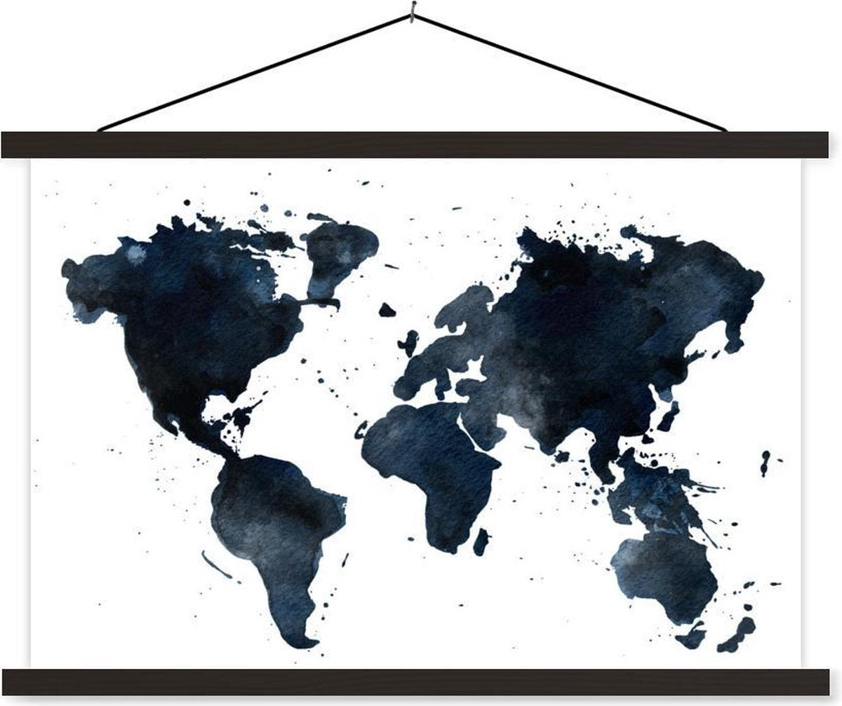 Schoolplaat - Wereldkaart - Abstract - Blauw - 90x60 cm