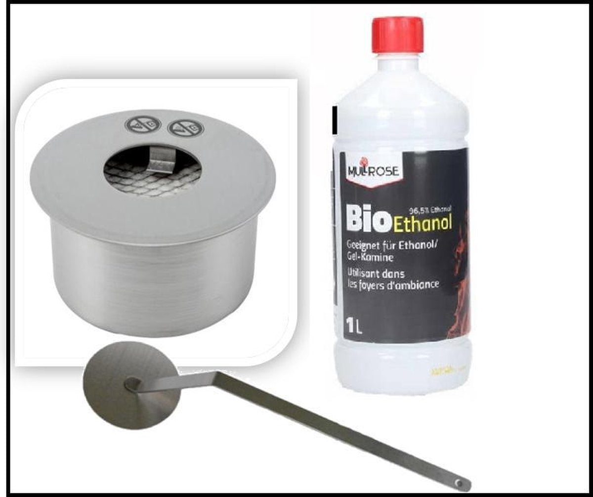 ronde bio ethanolbrander 0.5 liter + dover + fles bio ethanol