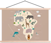 Bruine kaart van Afrika met dieren 90x60 cm