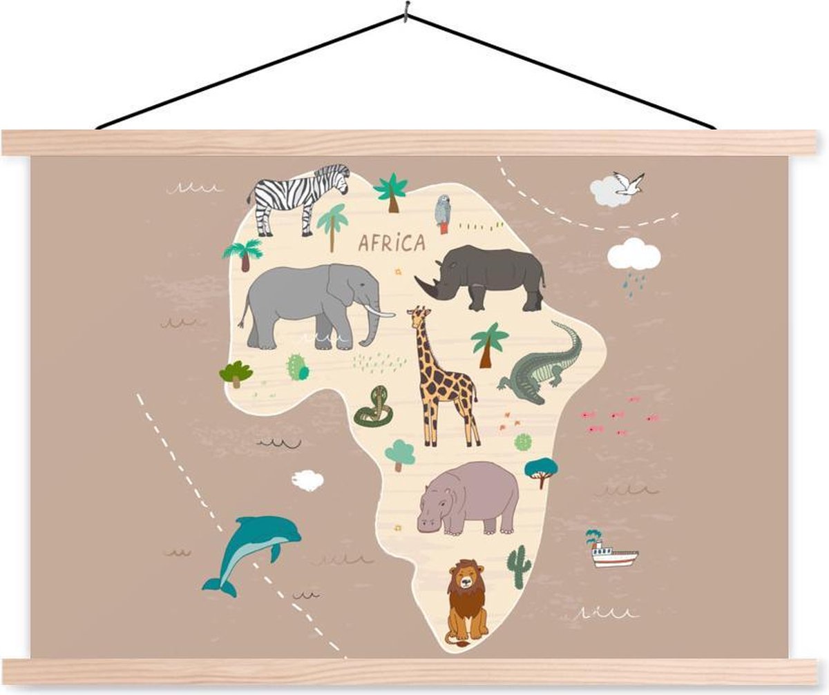 Bruine kaart van Afrika met dieren 90x60 cm