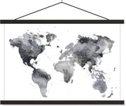 Schoolplaat - Wereldkaart - Abstract - Grijs - 60x40 cm - Zwarte latten