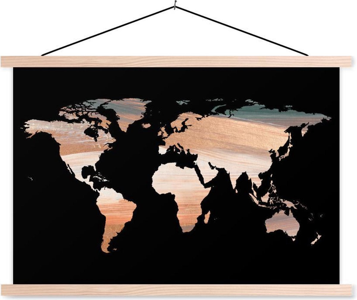 Schoolplaat - Wereldkaart - Verf - Koper - 60x40 cm - Blanke latten