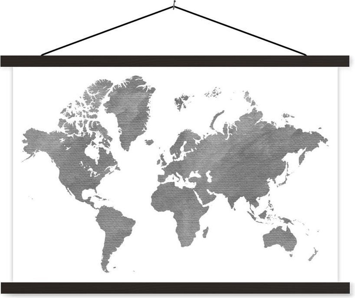 Schoolplaat - Wereldkaart - Grijs - Vintage - 90x60 cm