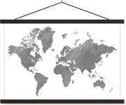 Schoolplaat - Wereldkaart - Grijs - Vintage - 90x60 cm