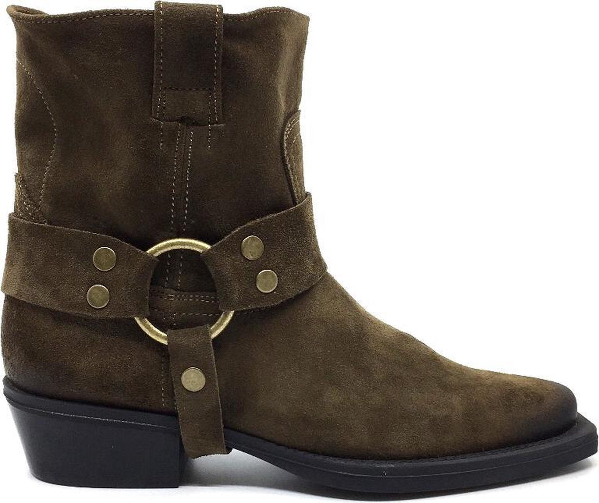 Bronx Moss Brushed Suede Boots met carre neus