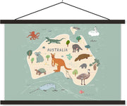 Groene kaart van Australië met dieren 150x100 cm