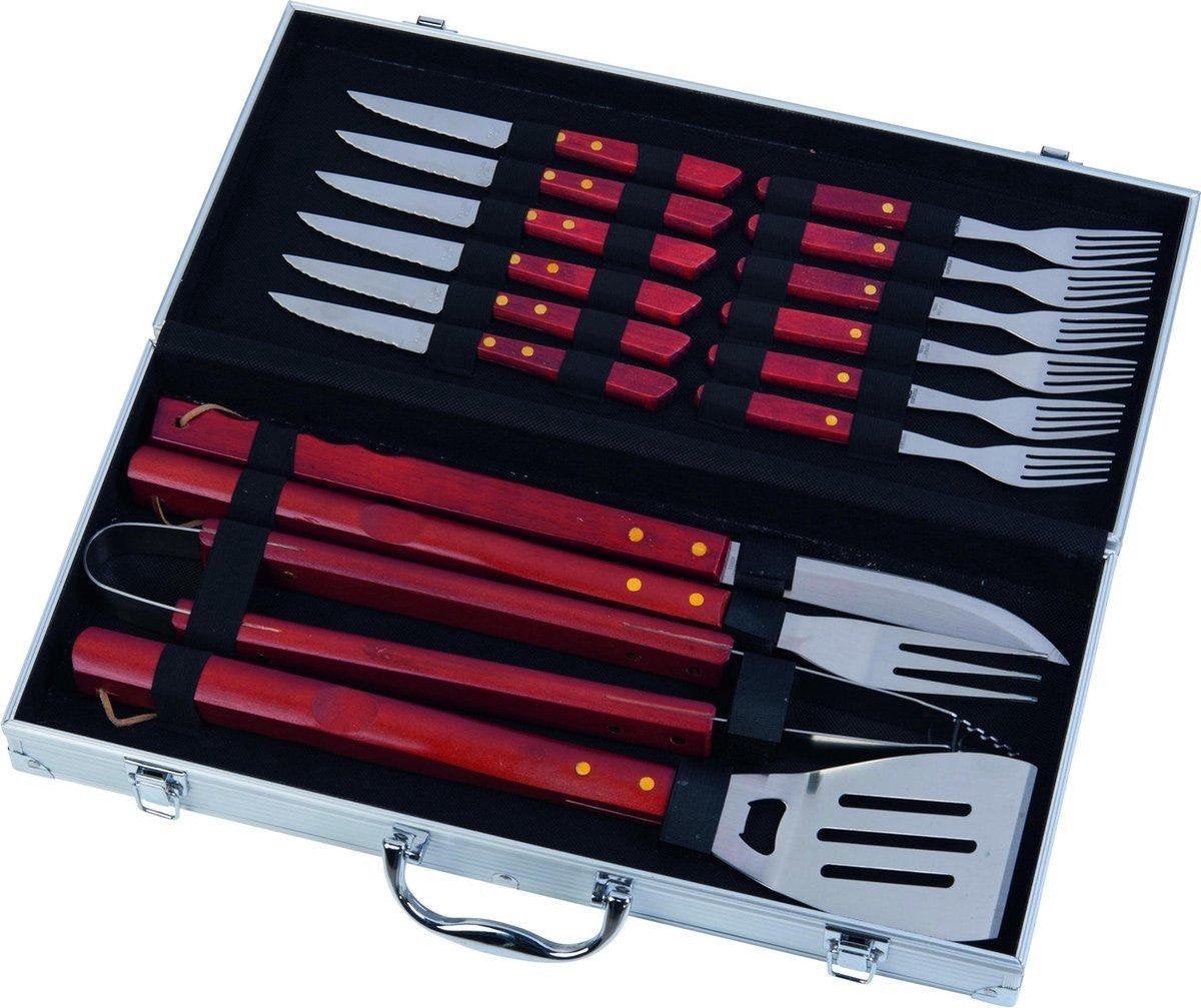 Barbecue bestek rvs met koffer | Barbecue kookgerei | 16 Delig | Messen | Tang | Barbecuegerei-set | Toolbox | Barbecuegereedschapset | BBQ Accessoires  | BBQ set |
